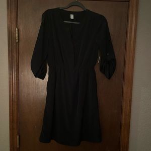 Black midi 3/4 sleeve faux wrap dress